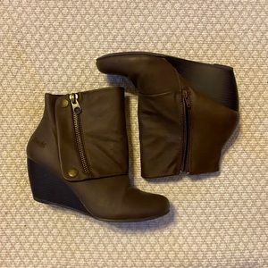 Blowfish Wedge Ankle Booties, Brown + Zippers
